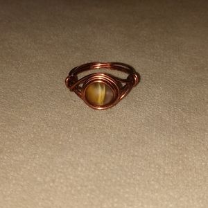 Volcanic cherry quartz antique copper wire ring